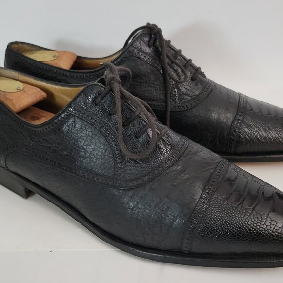 Moreschi Adriano Black Ostrich Leg Leather Cap Toe Oxford Dress Shoes Men\'s 13 M main image 5
